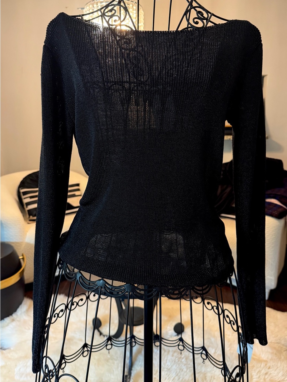 Black Lightweight Boatneck Women Knit top